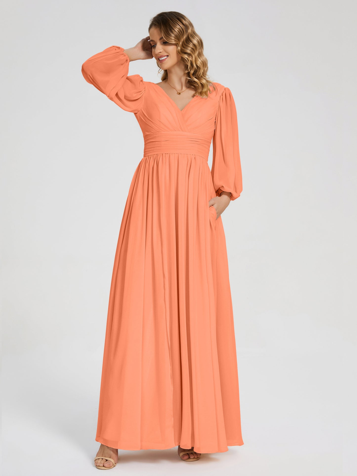 Journey Long Sleeves V-neck Bridesmaid Dress with Side Slit