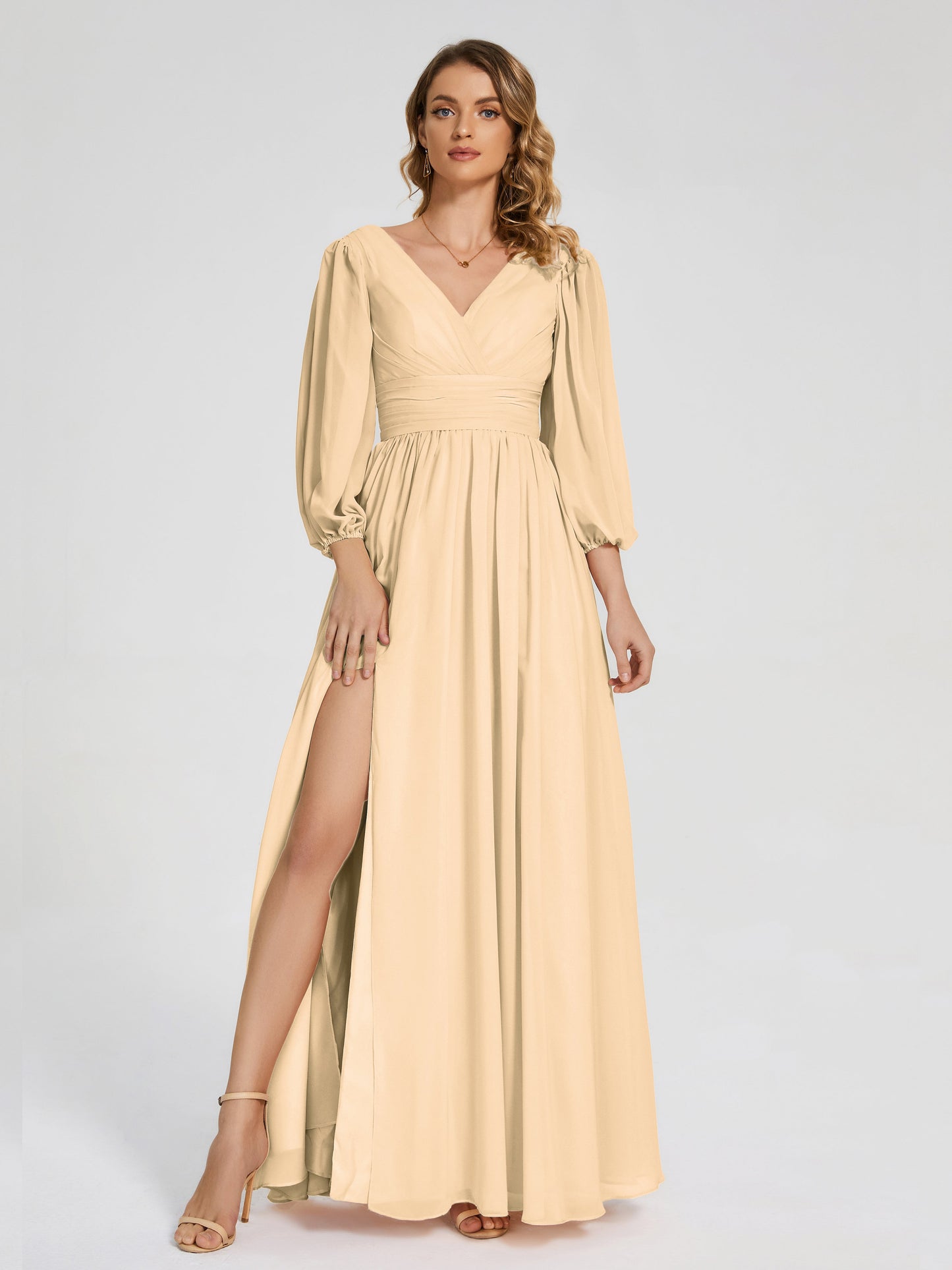 Journey Long Sleeves V-neck Bridesmaid Dress with Side Slit