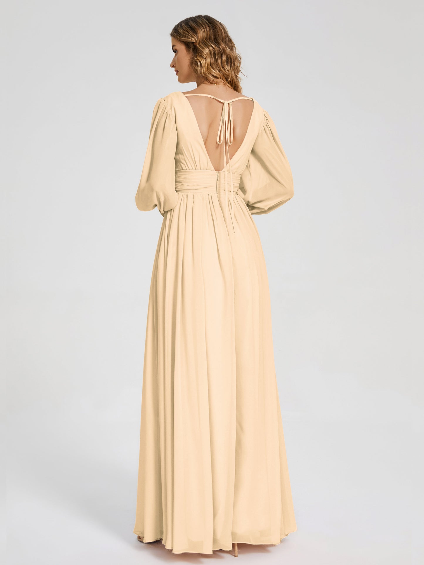 Journey Long Sleeves V-neck Bridesmaid Dress with Side Slit
