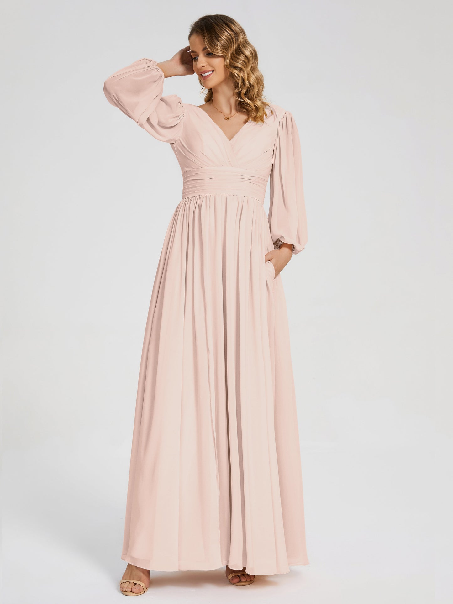 Journey Long Sleeves V-neck Bridesmaid Dress with Side Slit