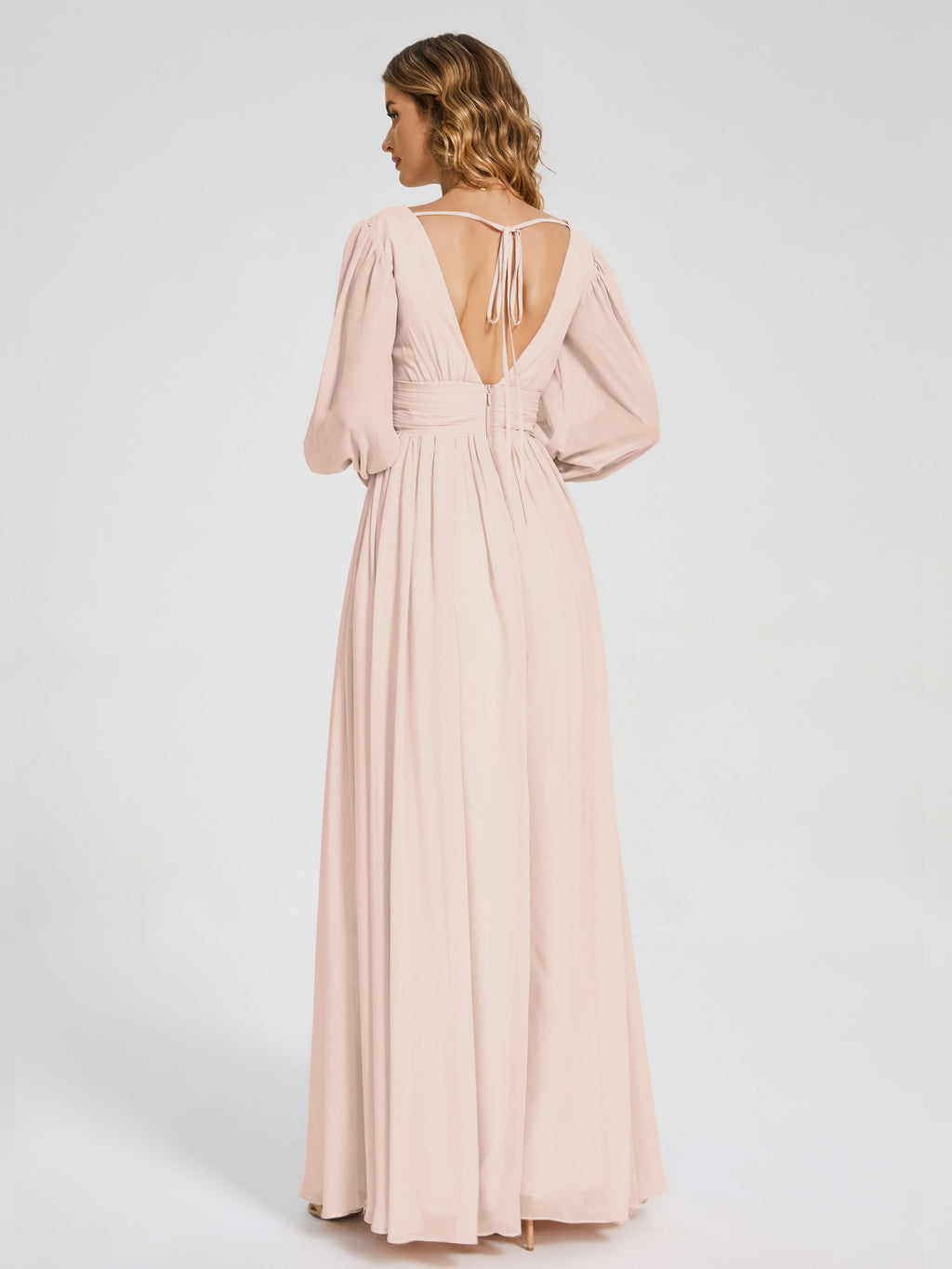 Journey Long Sleeves V-neck Bridesmaid Dress with Side Slit