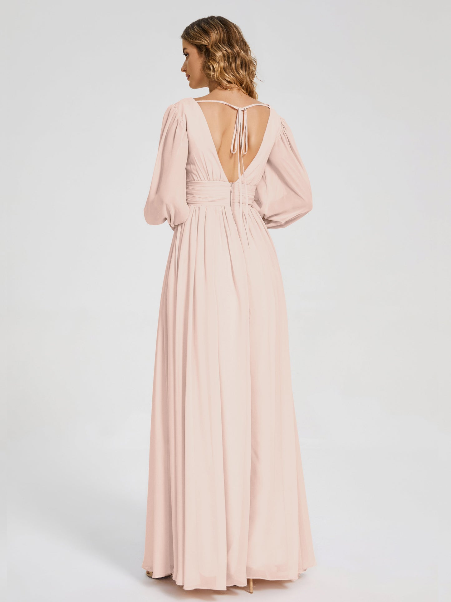 Journey Long Sleeves V-neck Bridesmaid Dress with Side Slit