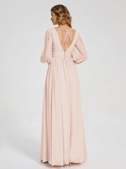 Journey Long Sleeves V-neck Bridesmaid Dress with Side Slit