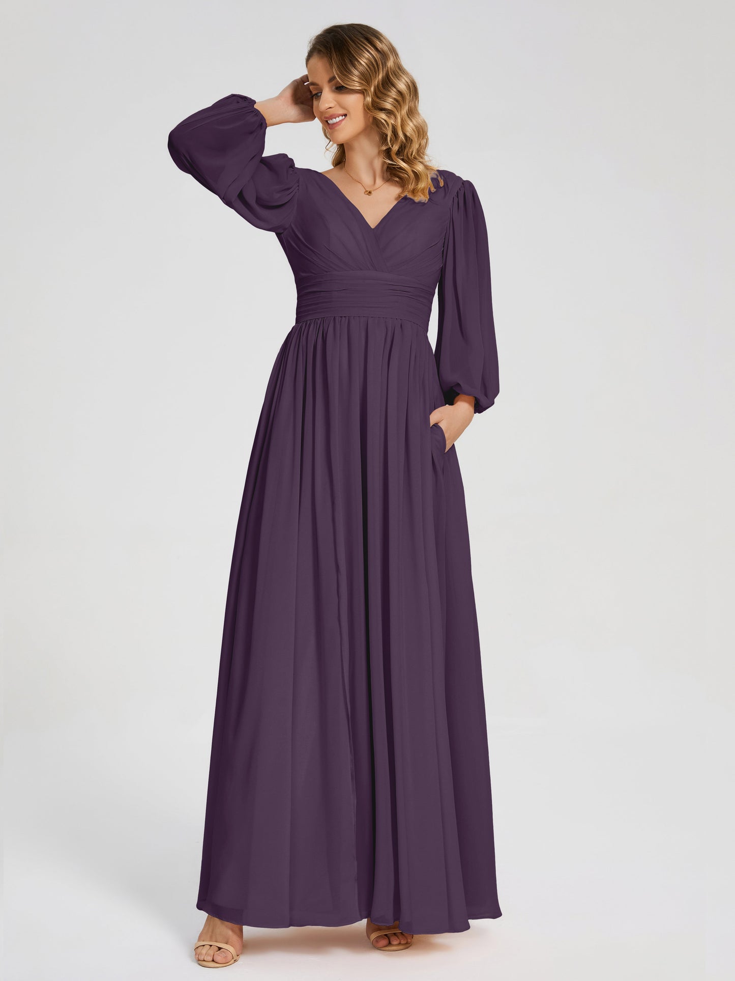 Journey Long Sleeves V-neck Bridesmaid Dress with Side Slit
