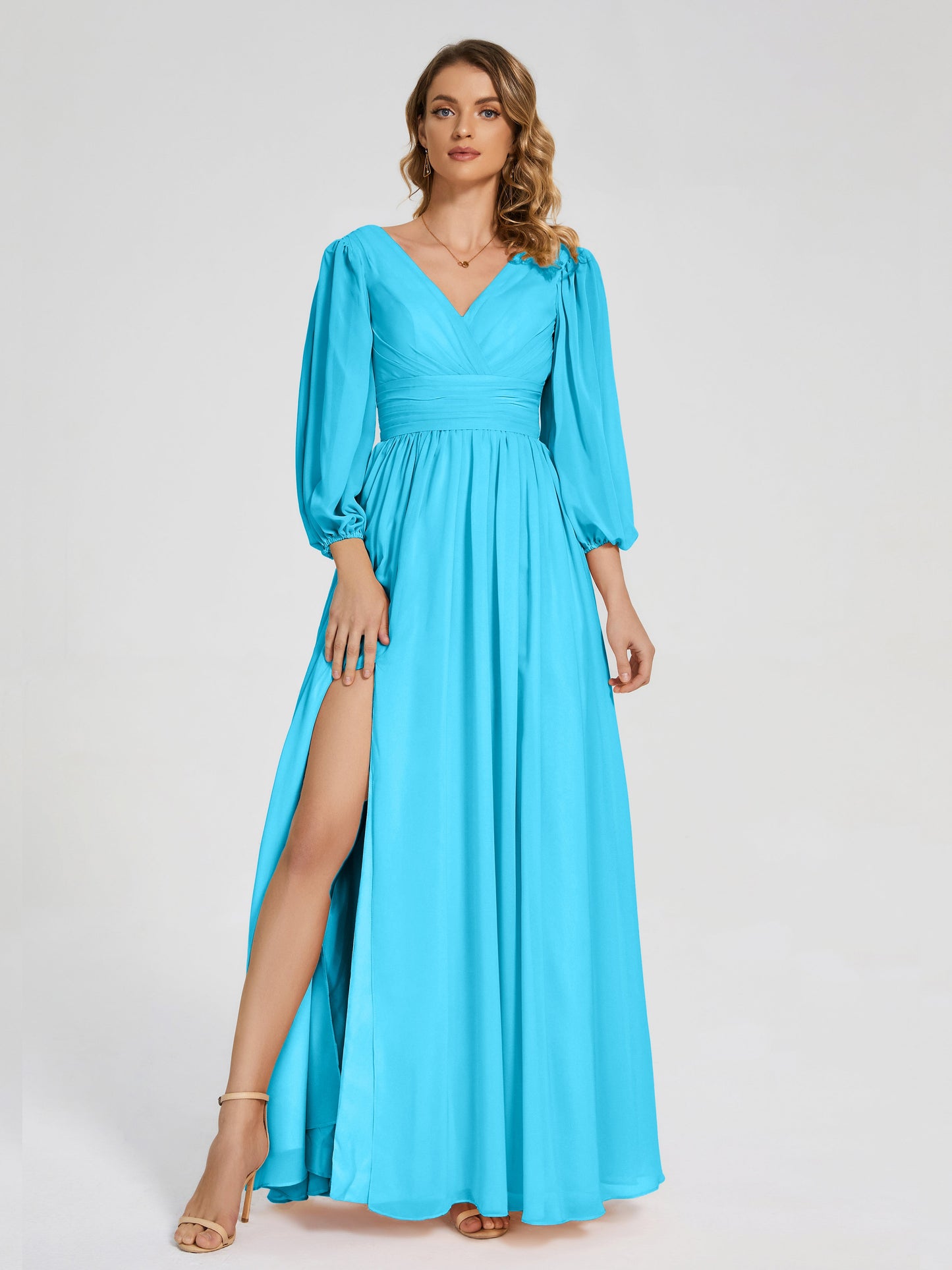 Journey Long Sleeves V-neck Bridesmaid Dress with Side Slit