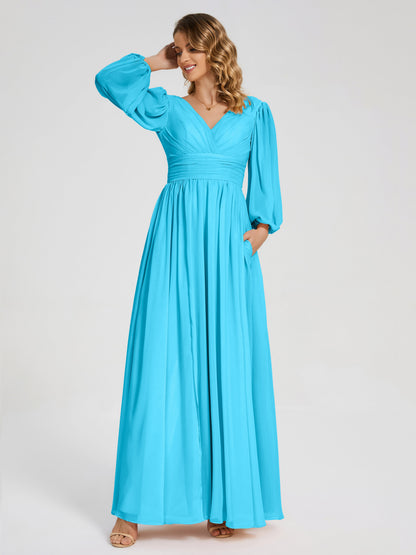 Journey Long Sleeves V-neck Bridesmaid Dress with Side Slit