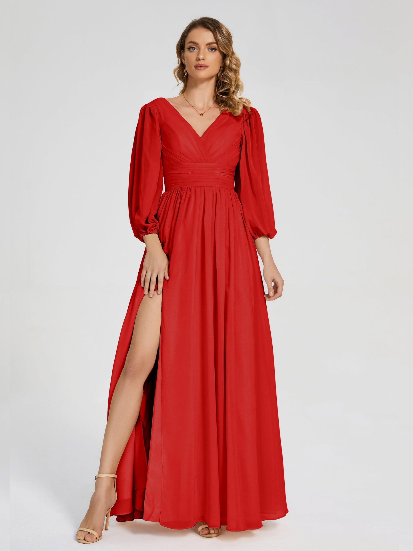 Journey Long Sleeves V-neck Bridesmaid Dress with Side Slit