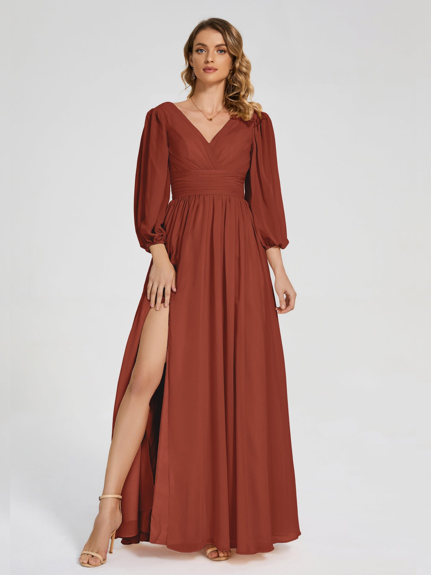 Journey Long Sleeves V-neck Bridesmaid Dress with Side Slit