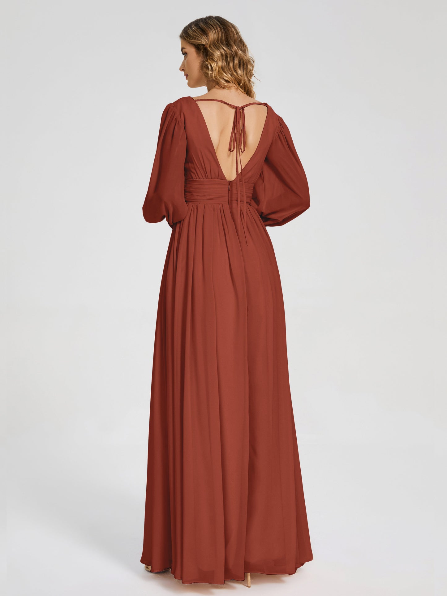 Journey Long Sleeves V-neck Bridesmaid Dress with Side Slit