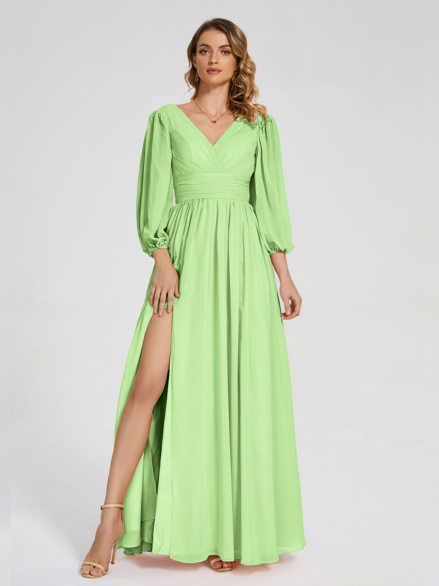 Journey Long Sleeves V-neck Bridesmaid Dress with Side Slit