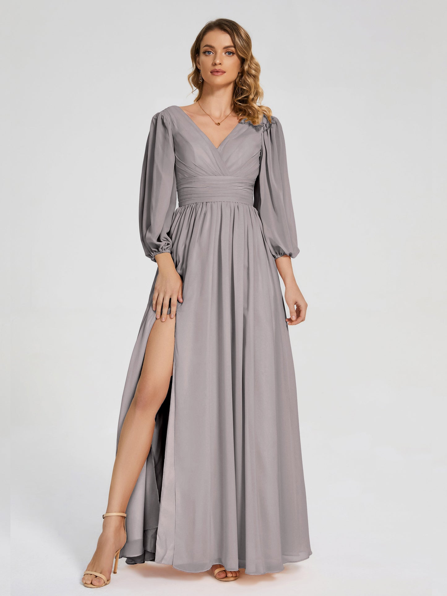 Journey Long Sleeves V-neck Bridesmaid Dress with Side Slit