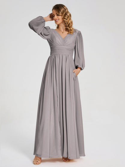 Journey Long Sleeves V-neck Bridesmaid Dress with Side Slit