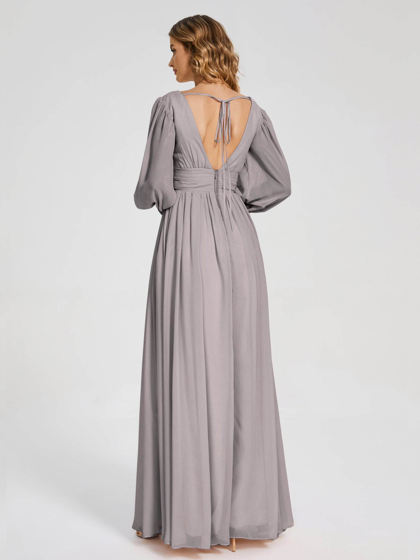 Journey Long Sleeves V-neck Bridesmaid Dress with Side Slit