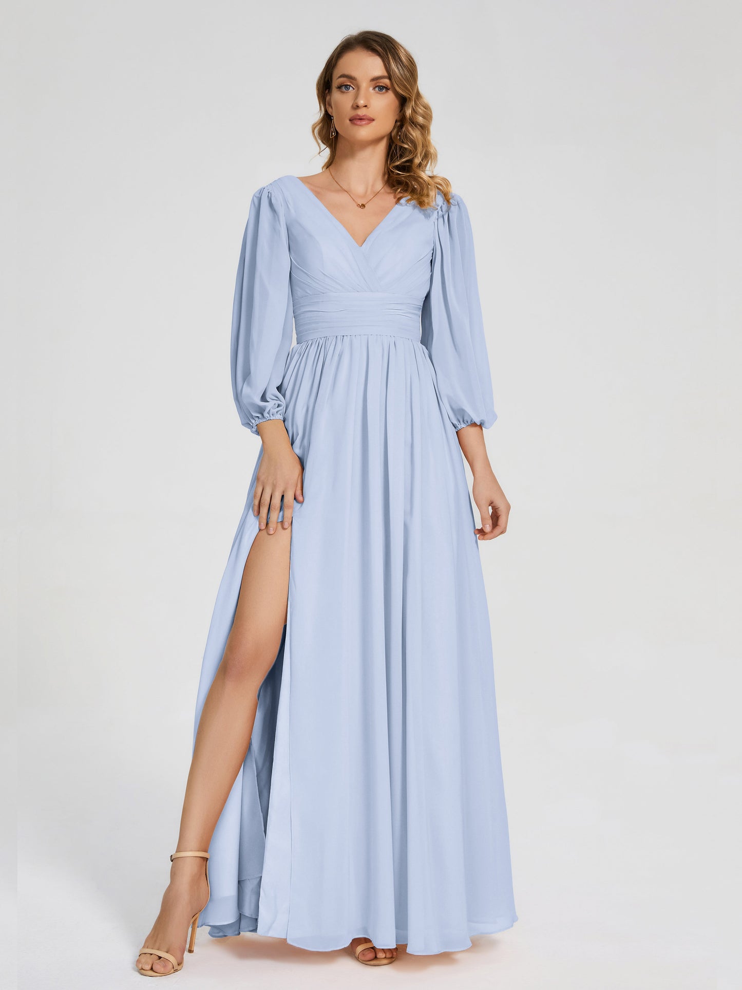 Journey Long Sleeves V-neck Bridesmaid Dress with Side Slit