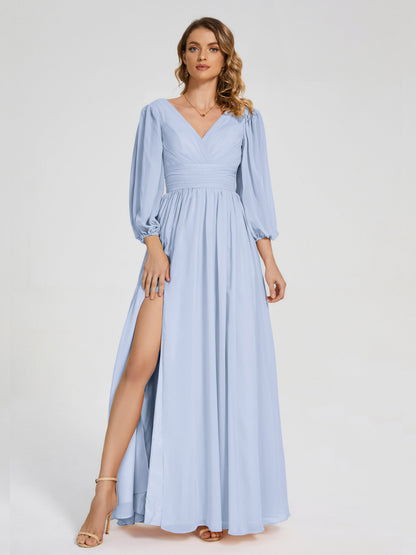 Journey Long Sleeves V-neck Bridesmaid Dress with Side Slit