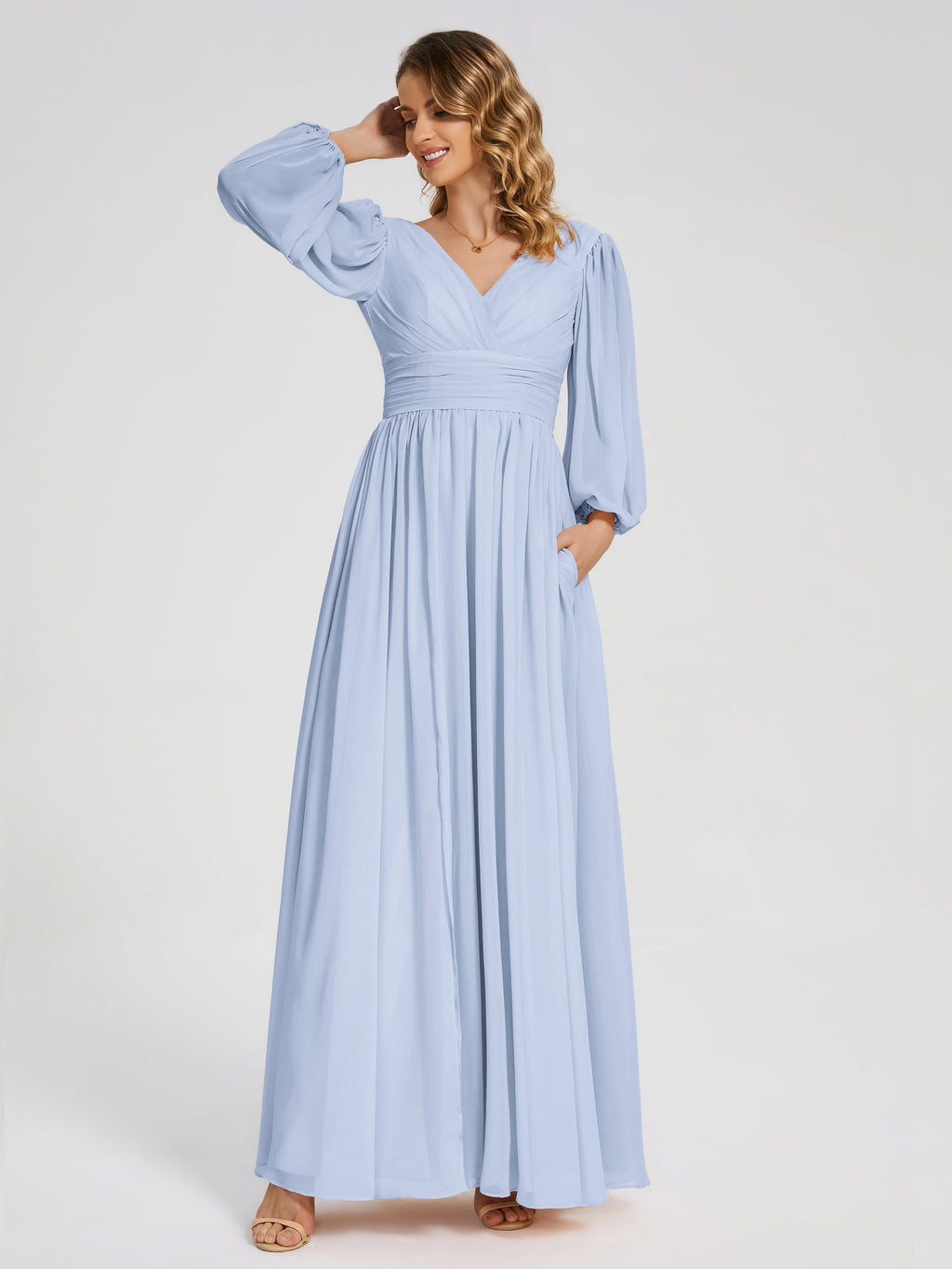 Journey Long Sleeves V-neck Bridesmaid Dress with Side Slit