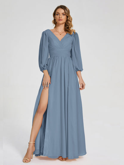Journey Long Sleeves V-neck Bridesmaid Dress with Side Slit