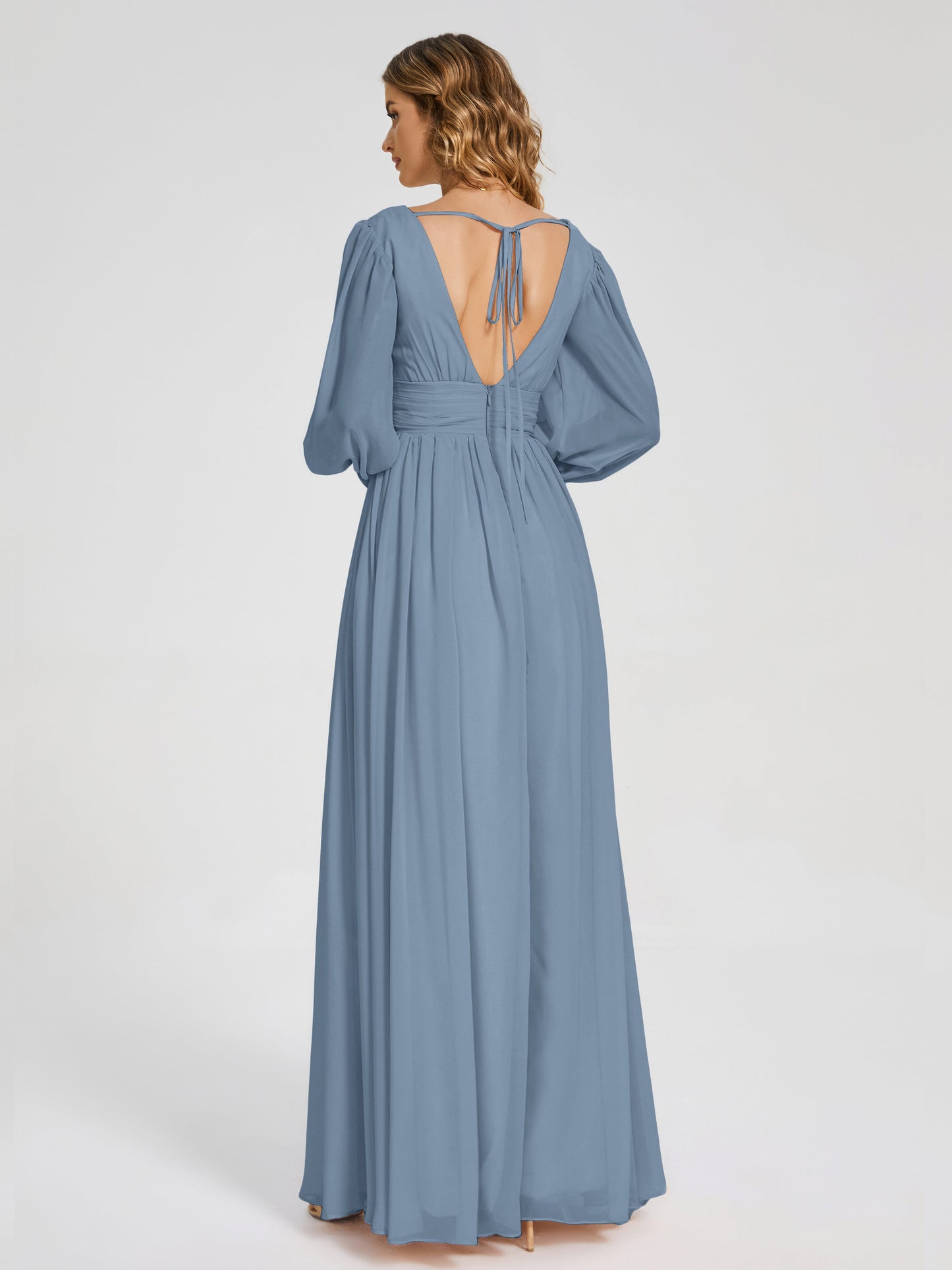 Journey Long Sleeves V-neck Bridesmaid Dress with Side Slit