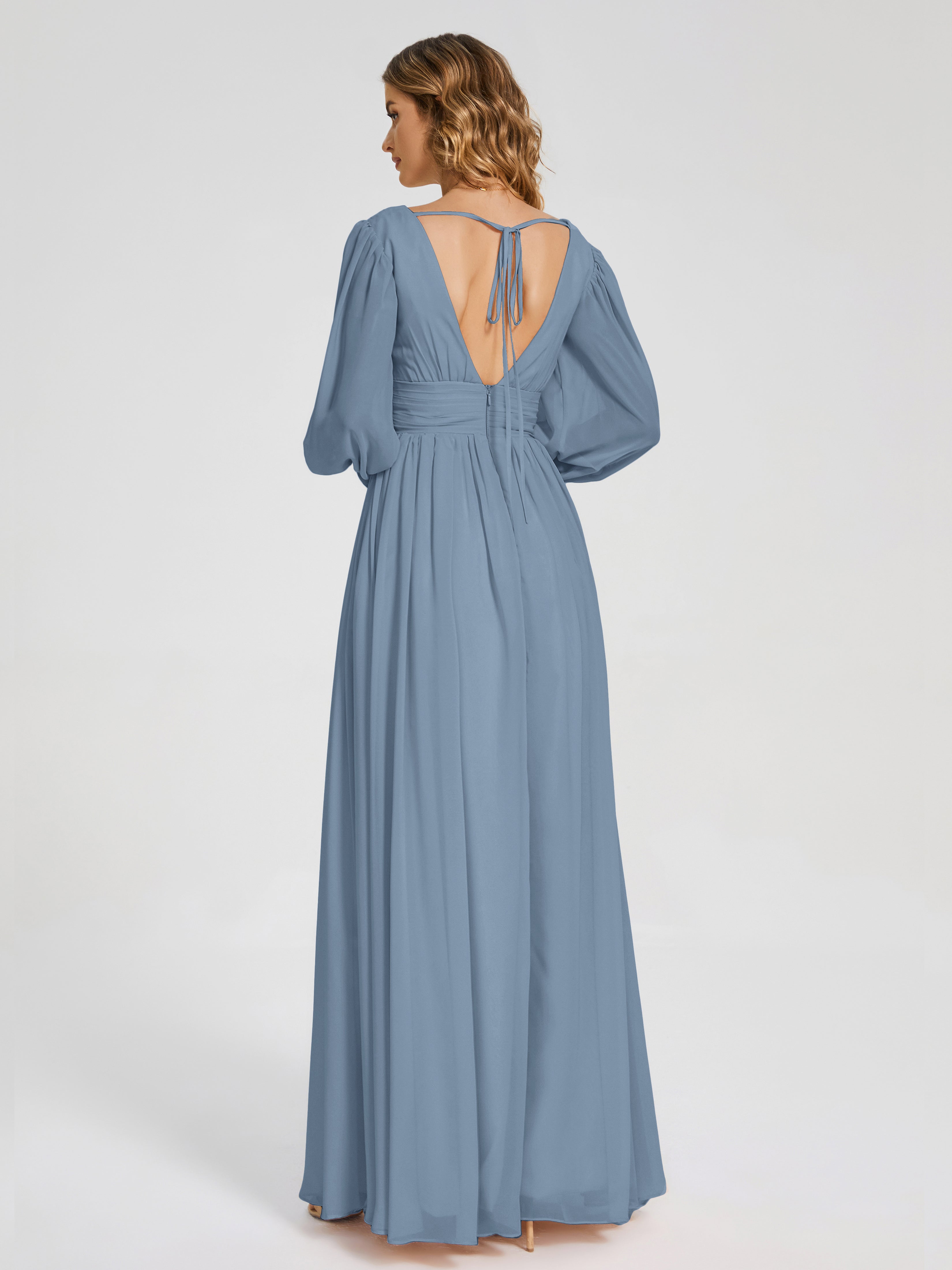 Journey Long Sleeves V-neck Bridesmaid Dress with Side Slit