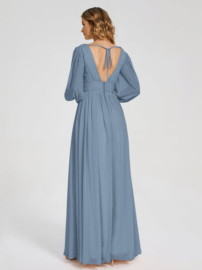 Journey Long Sleeves V-neck Bridesmaid Dress with Side Slit