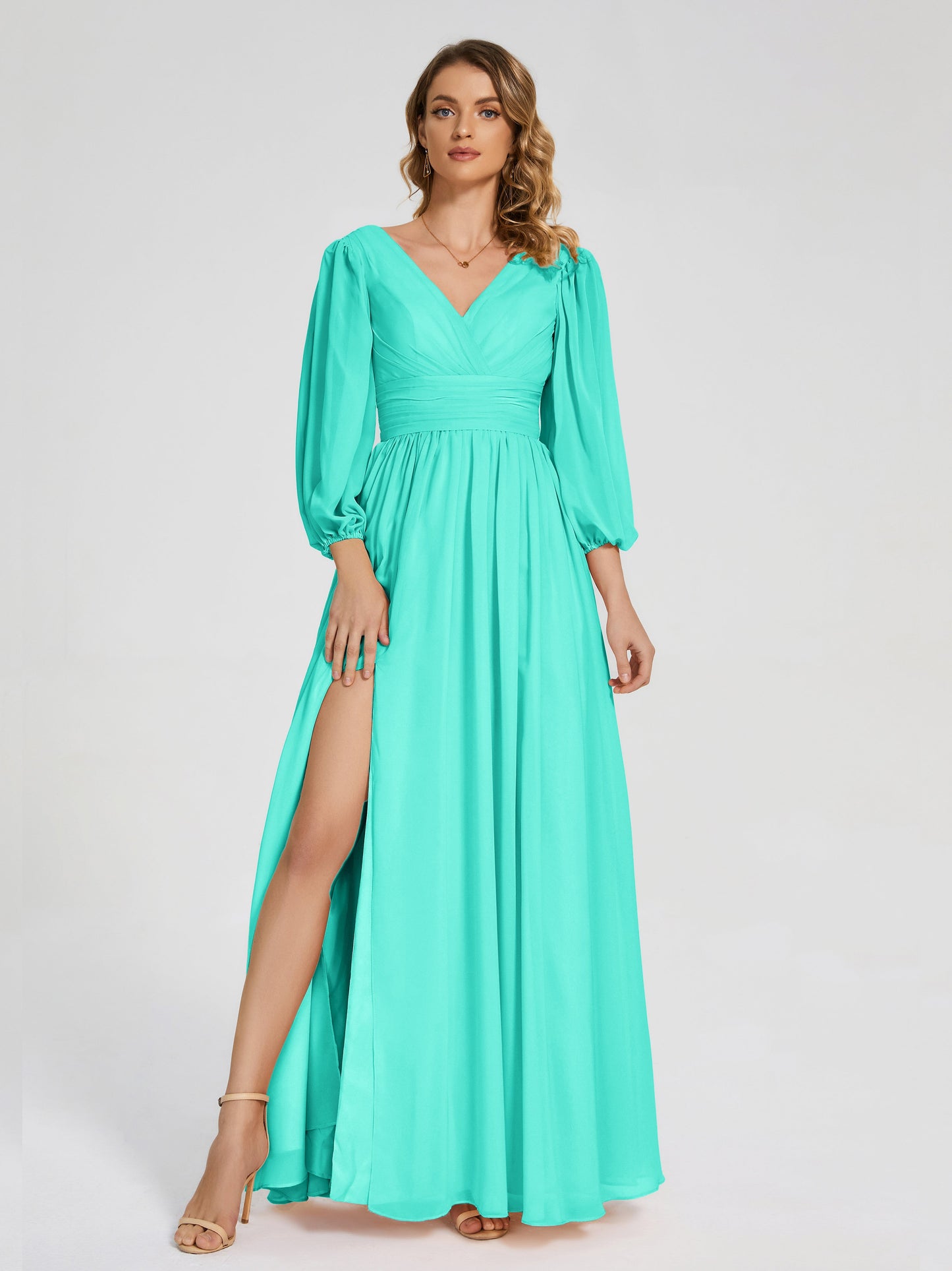 Journey Long Sleeves V-neck Bridesmaid Dress with Side Slit