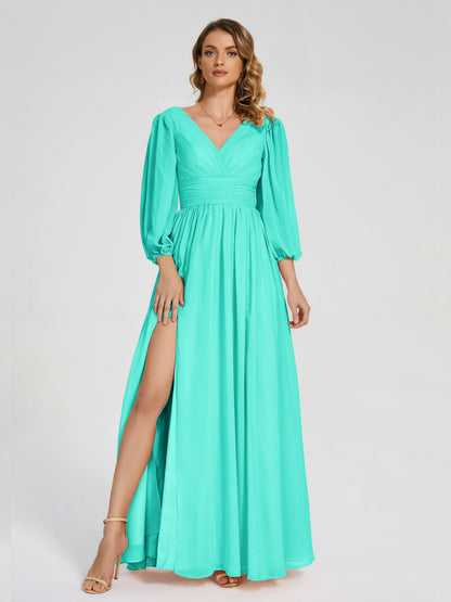 Journey Long Sleeves V-neck Bridesmaid Dress with Side Slit