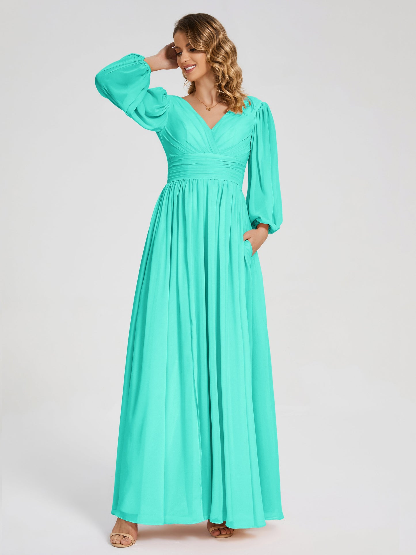 Journey Long Sleeves V-neck Bridesmaid Dress with Side Slit