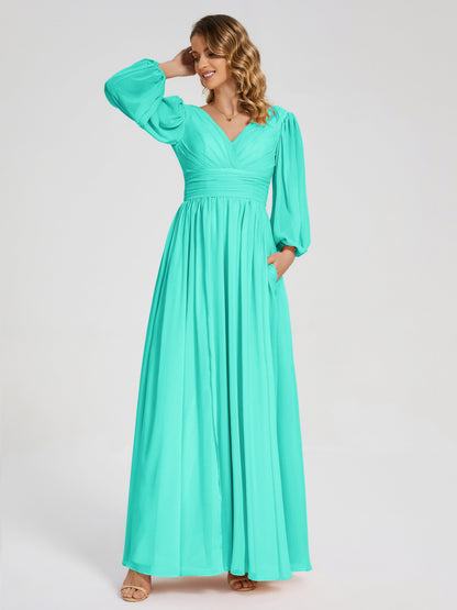 Journey Long Sleeves V-neck Bridesmaid Dress with Side Slit
