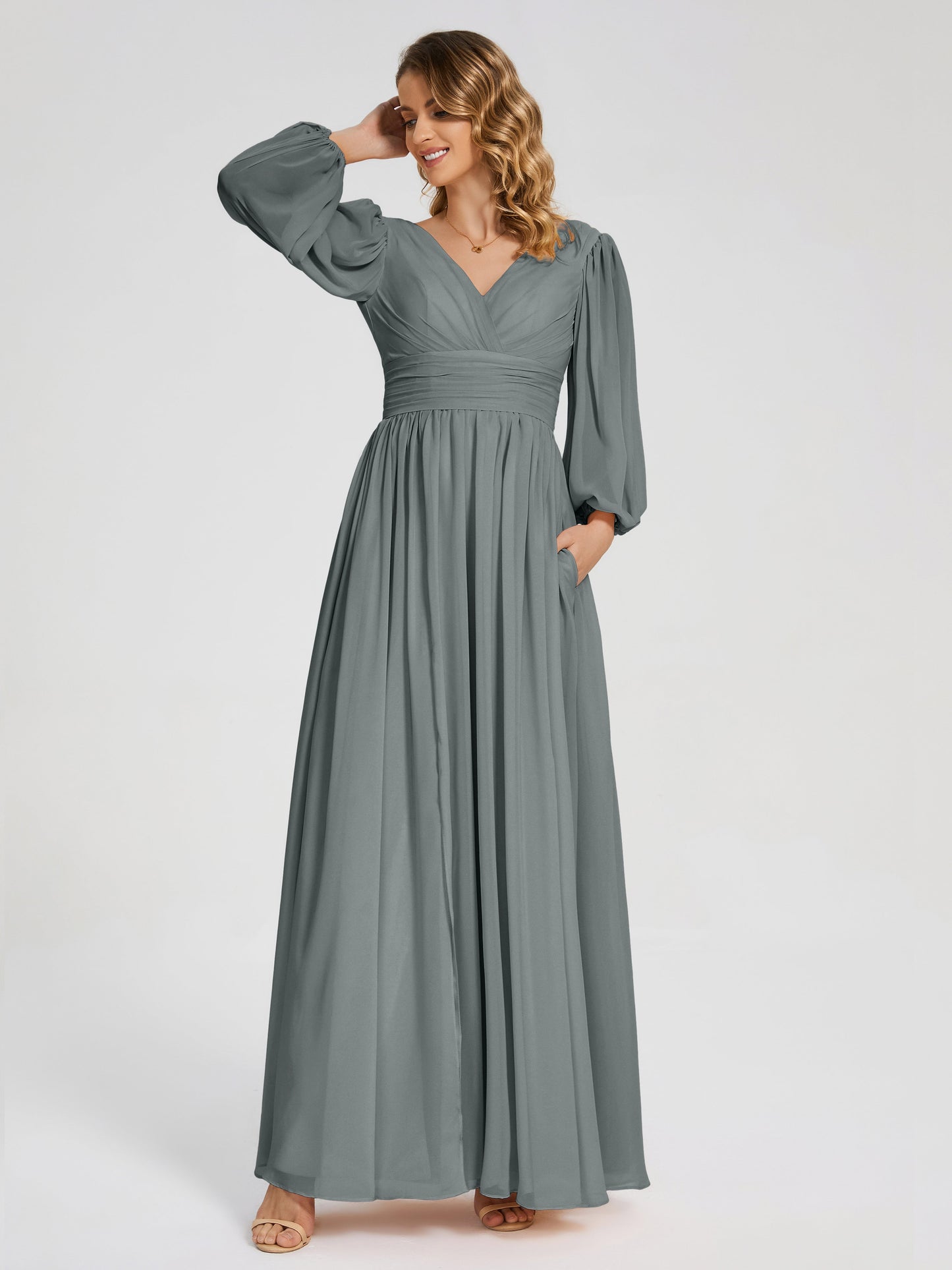 Journey Long Sleeves V-neck Bridesmaid Dress with Side Slit