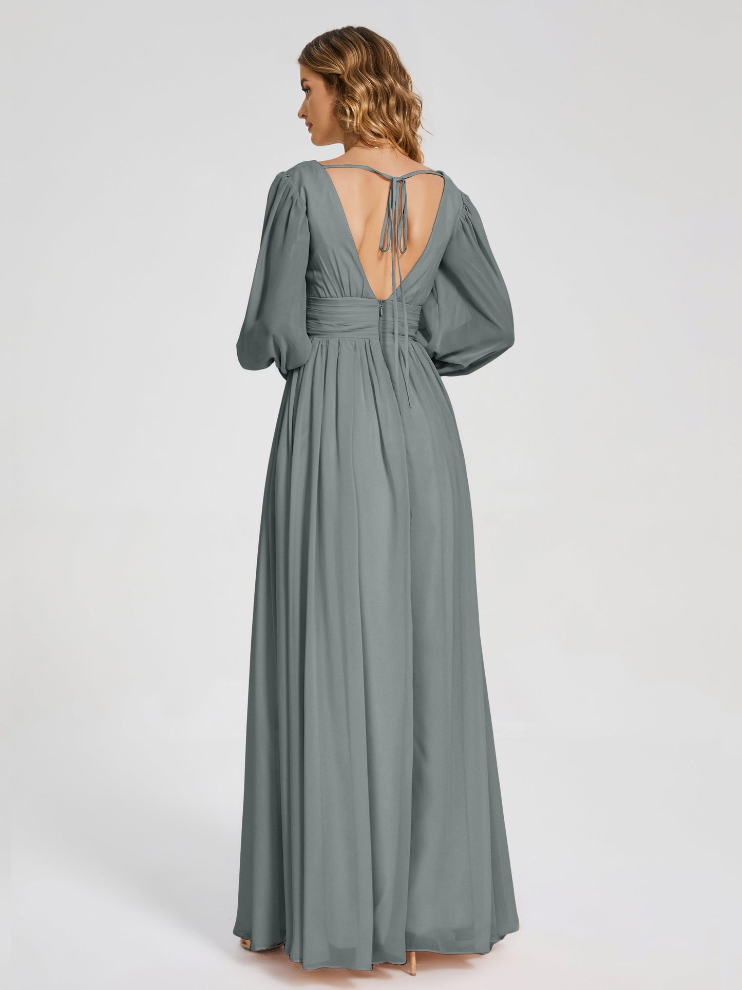 Journey Long Sleeves V-neck Bridesmaid Dress with Side Slit