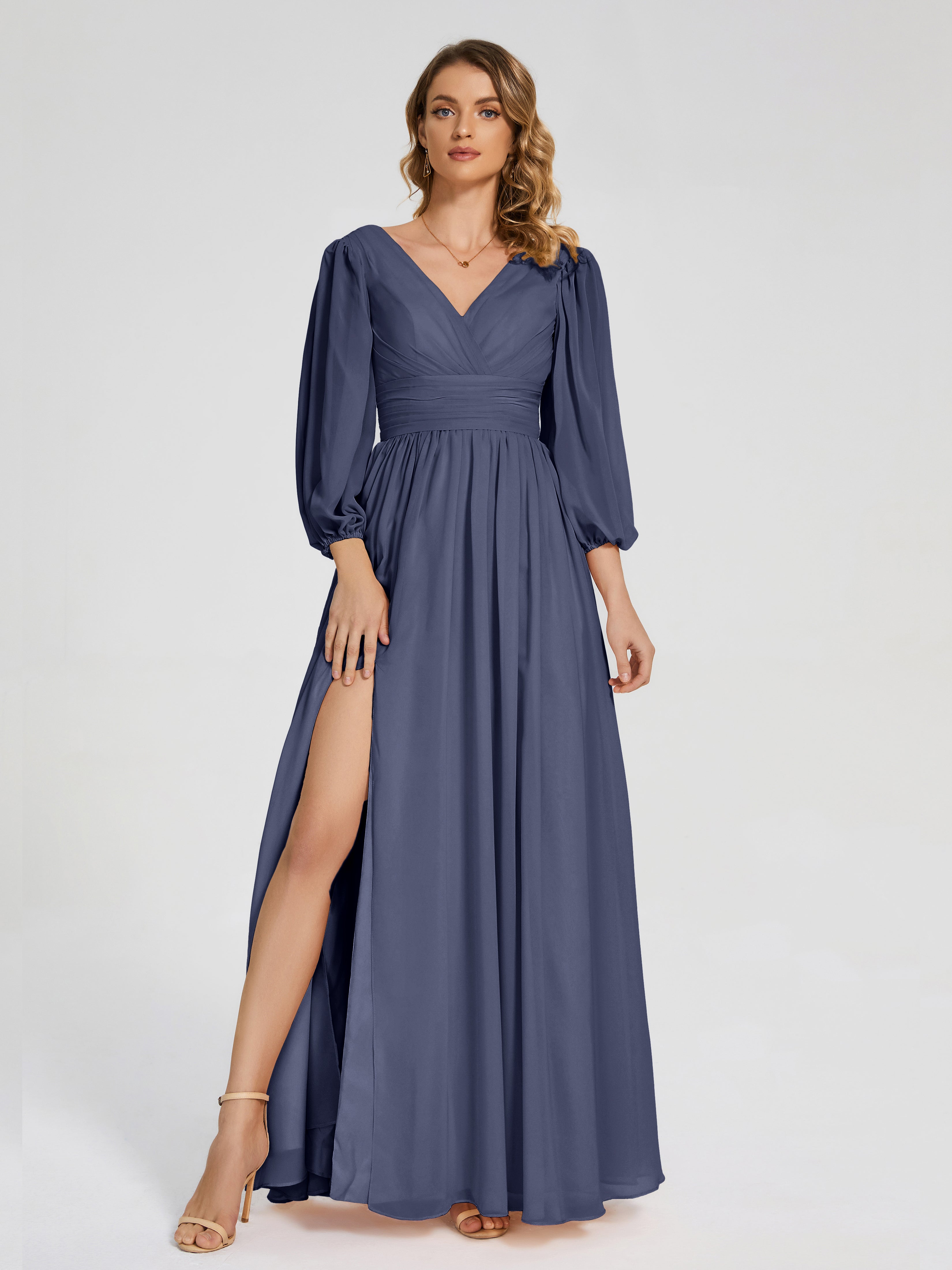 Journey Long Sleeves V-neck Bridesmaid Dress with Side Slit
