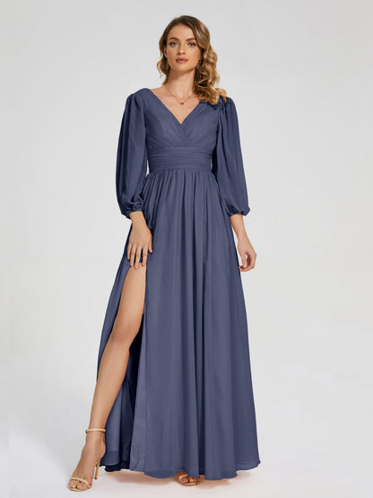 Journey Long Sleeves V-neck Bridesmaid Dress with Side Slit