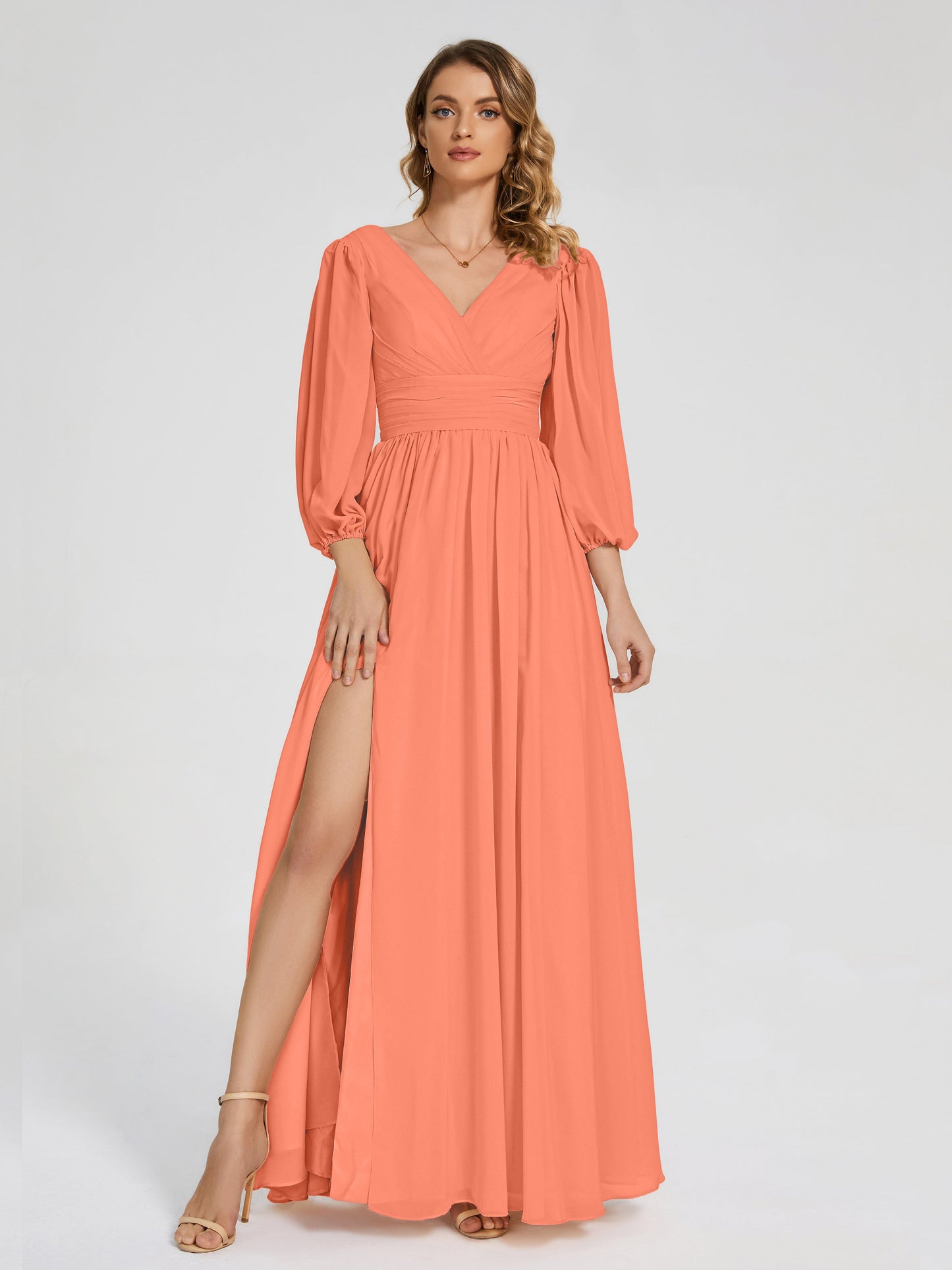 Journey Long Sleeves V-neck Bridesmaid Dress with Side Slit