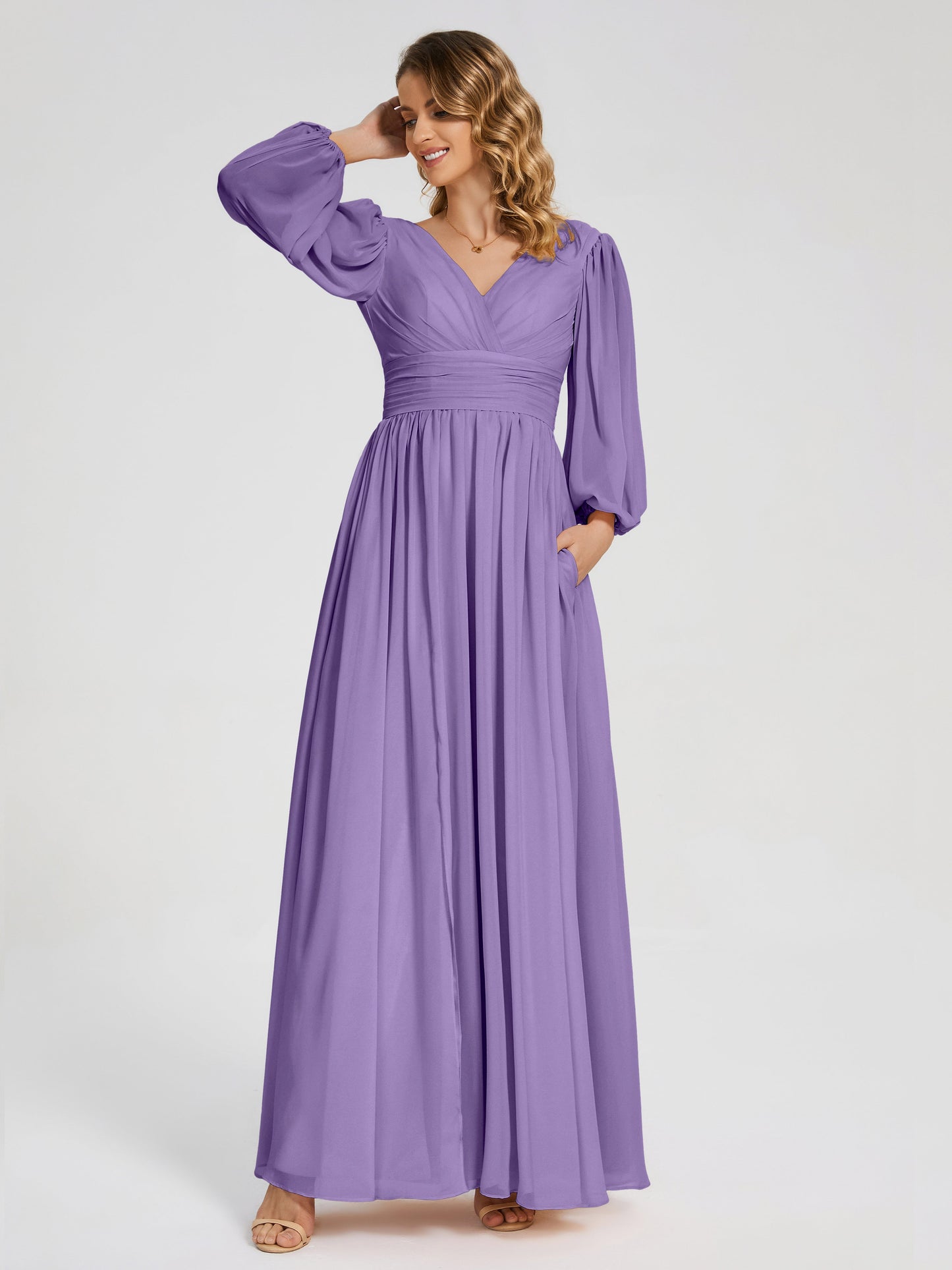 Journey Long Sleeves V-neck Bridesmaid Dress with Side Slit