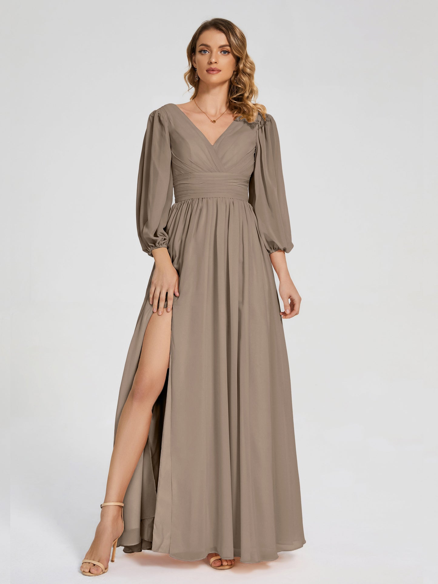 Journey Long Sleeves V-neck Bridesmaid Dress with Side Slit
