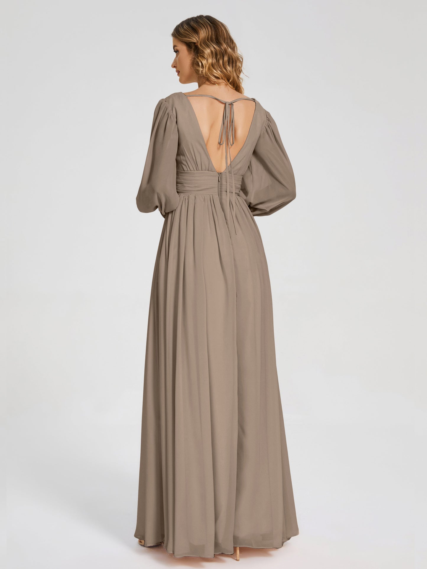 Journey Long Sleeves V-neck Bridesmaid Dress with Side Slit