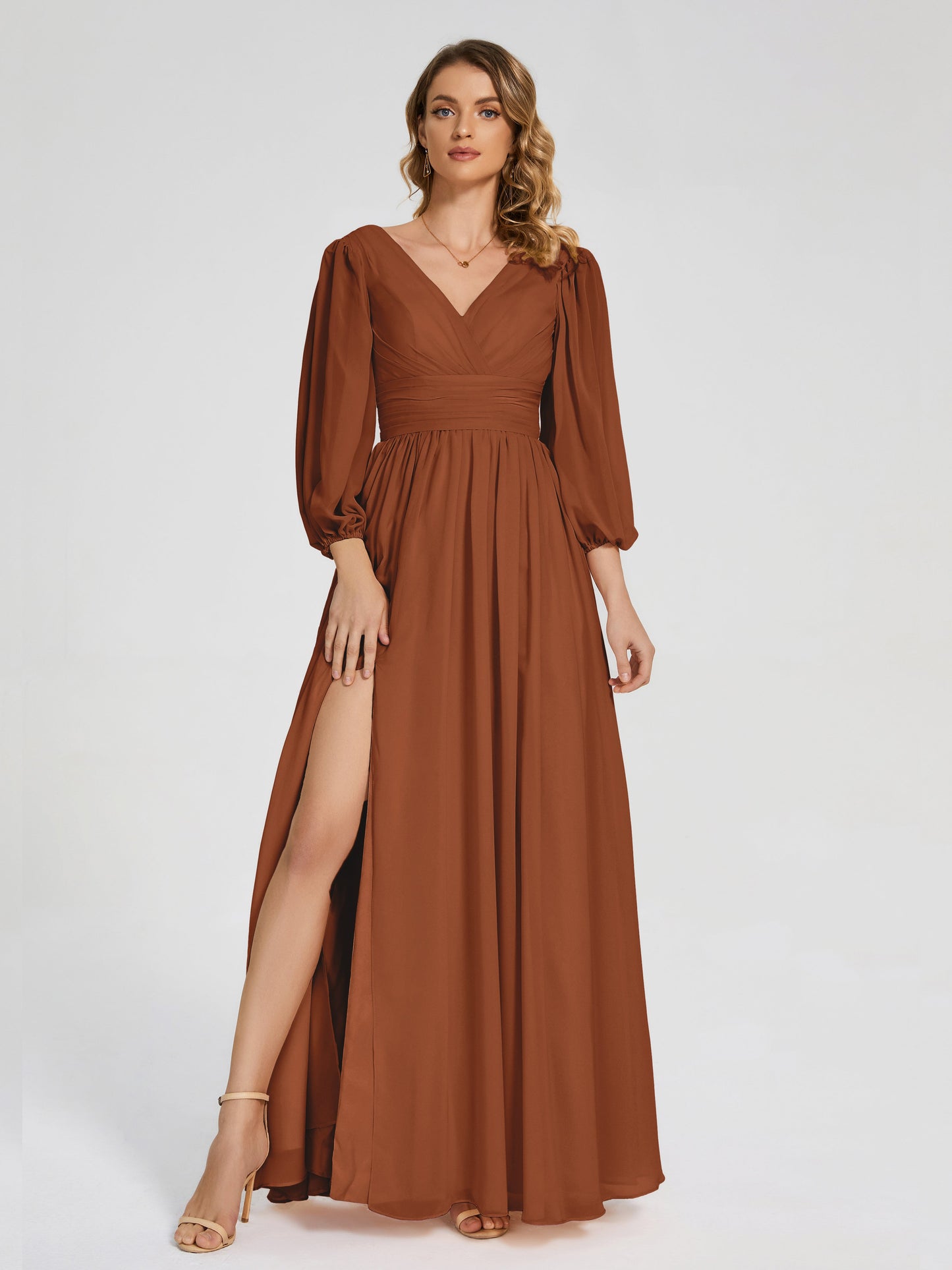 Journey Long Sleeves V-neck Bridesmaid Dress with Side Slit