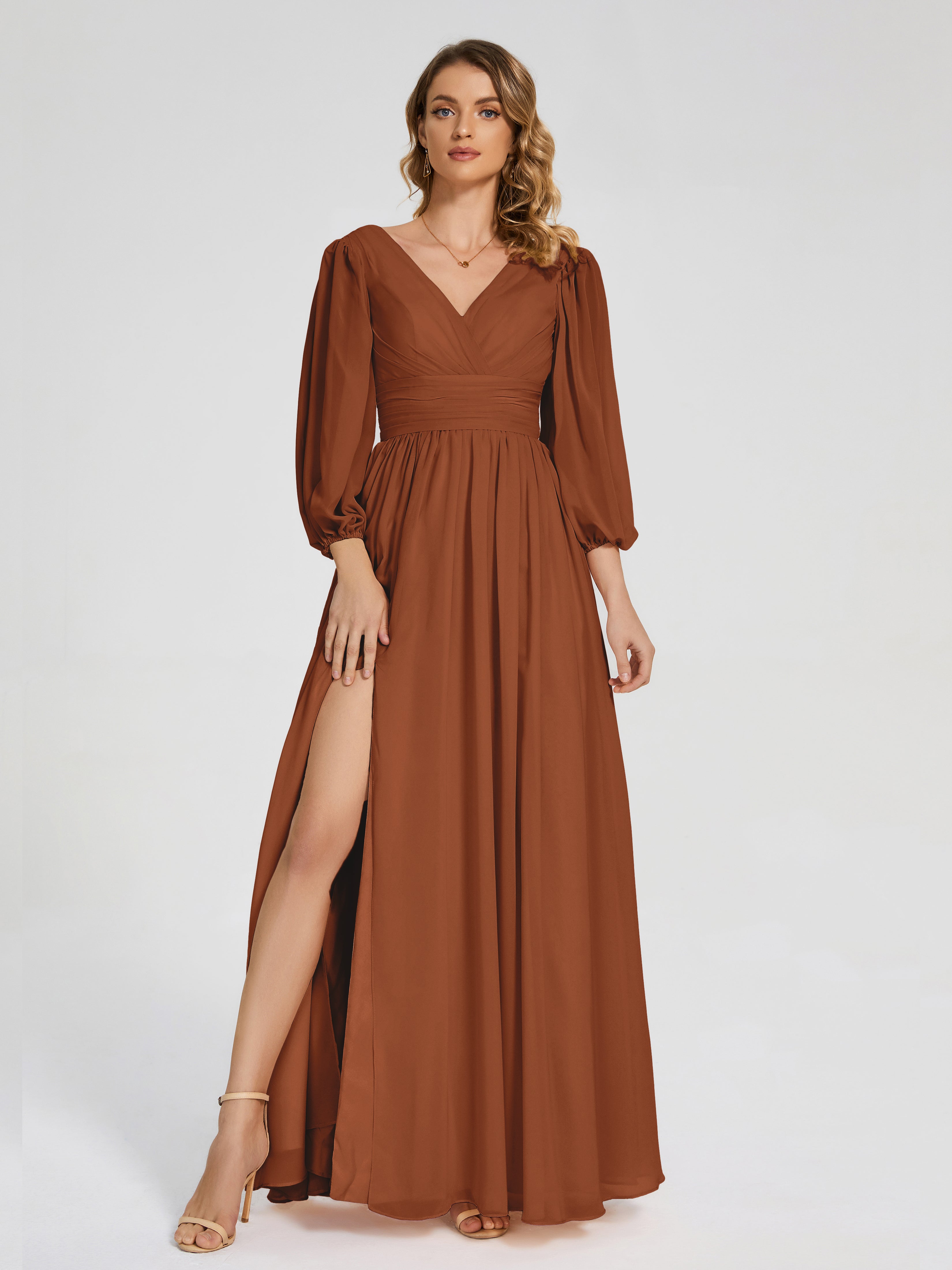 Journey Long Sleeves V-neck Bridesmaid Dress with Side Slit