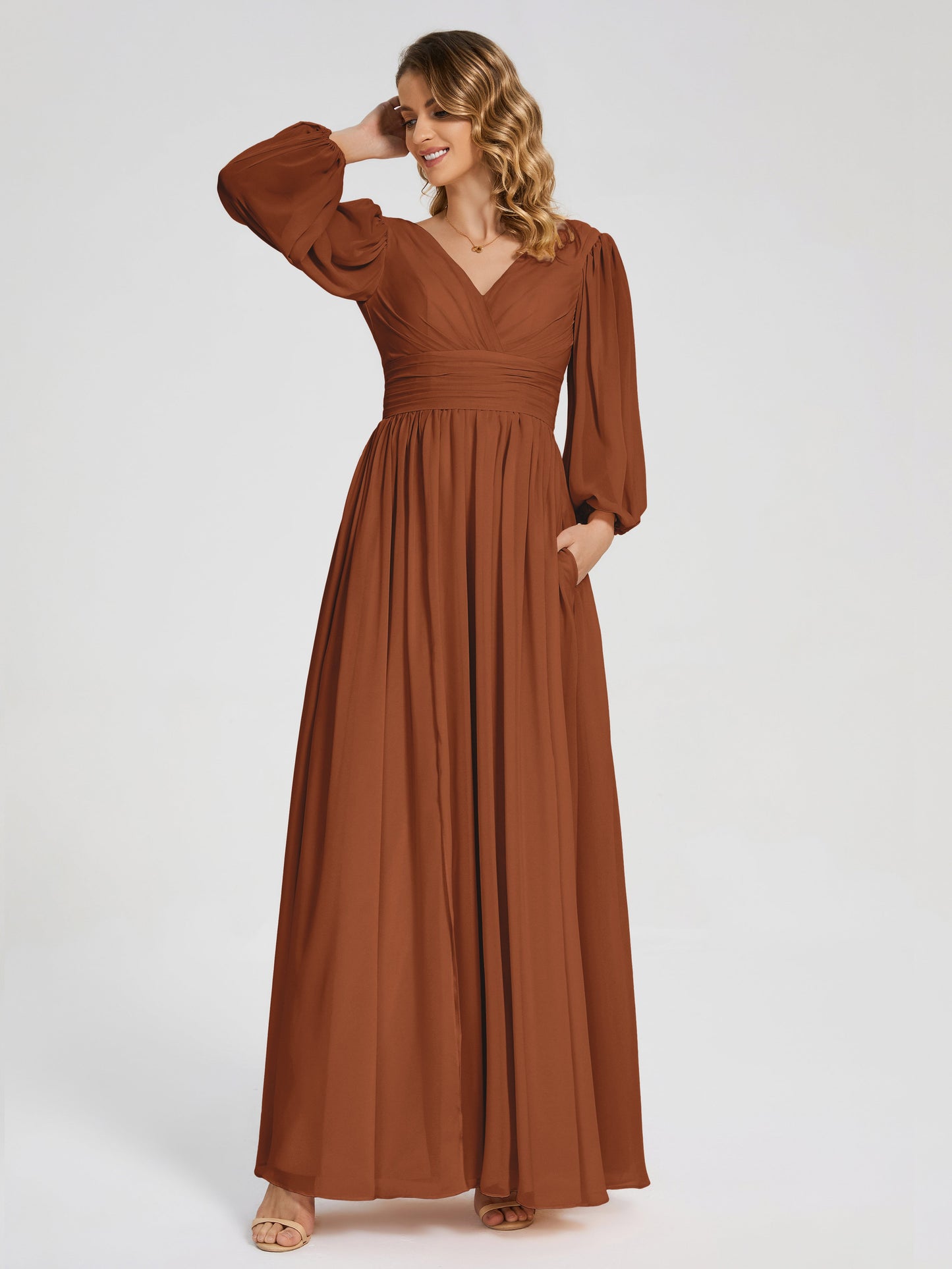 Journey Long Sleeves V-neck Bridesmaid Dress with Side Slit