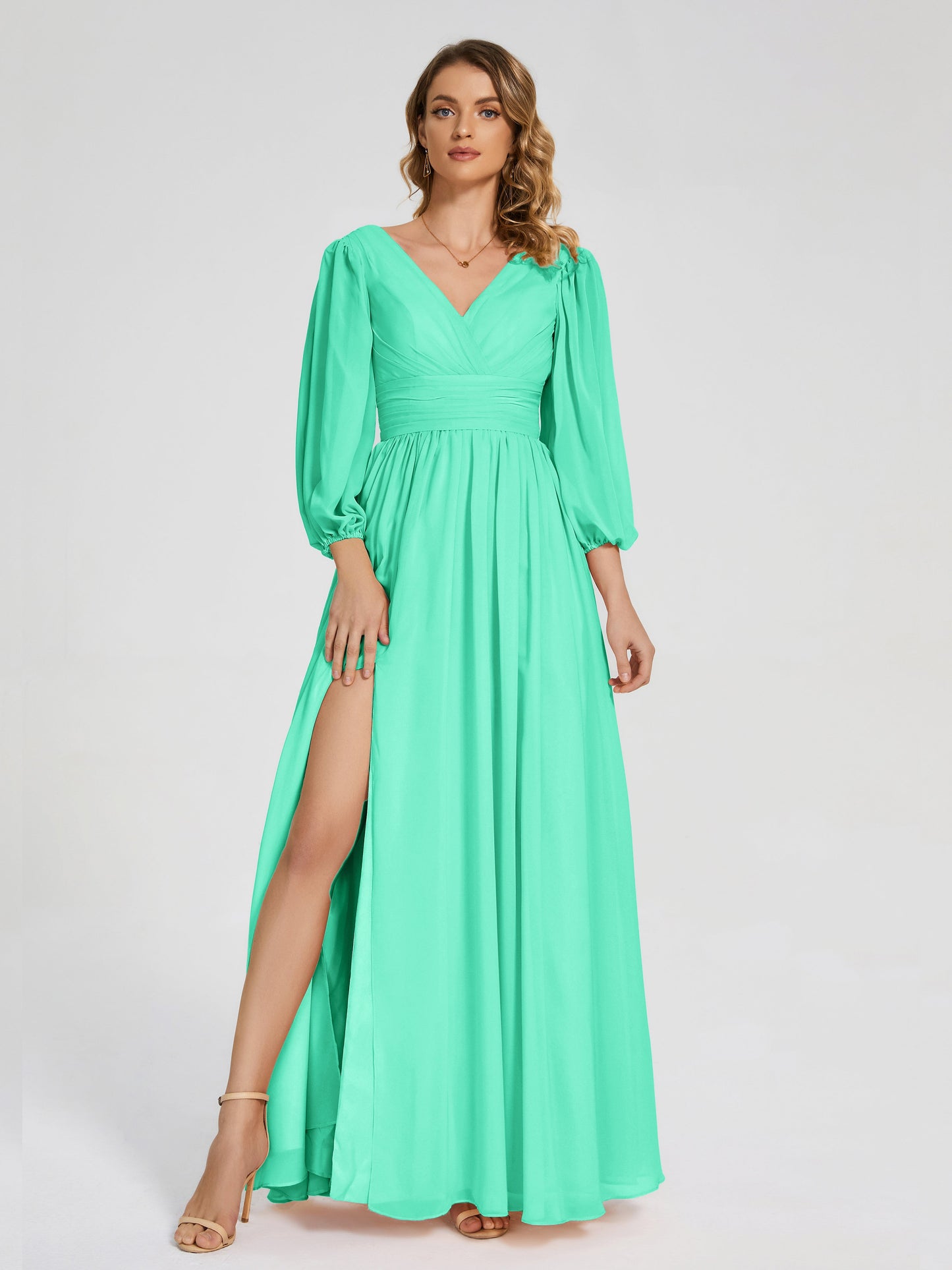 Journey Long Sleeves V-neck Bridesmaid Dress with Side Slit