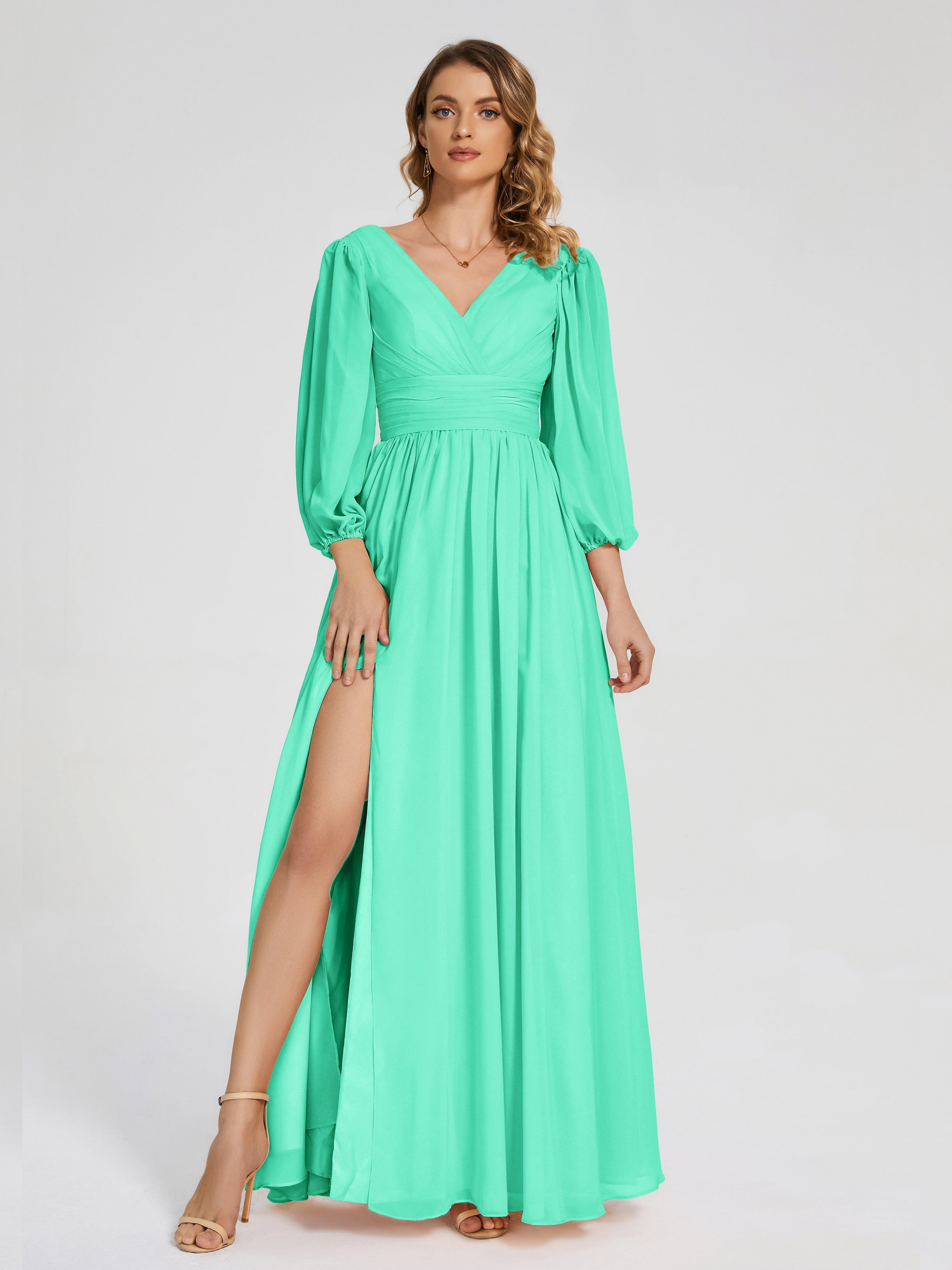 Journey Long Sleeves V-neck Bridesmaid Dress with Side Slit