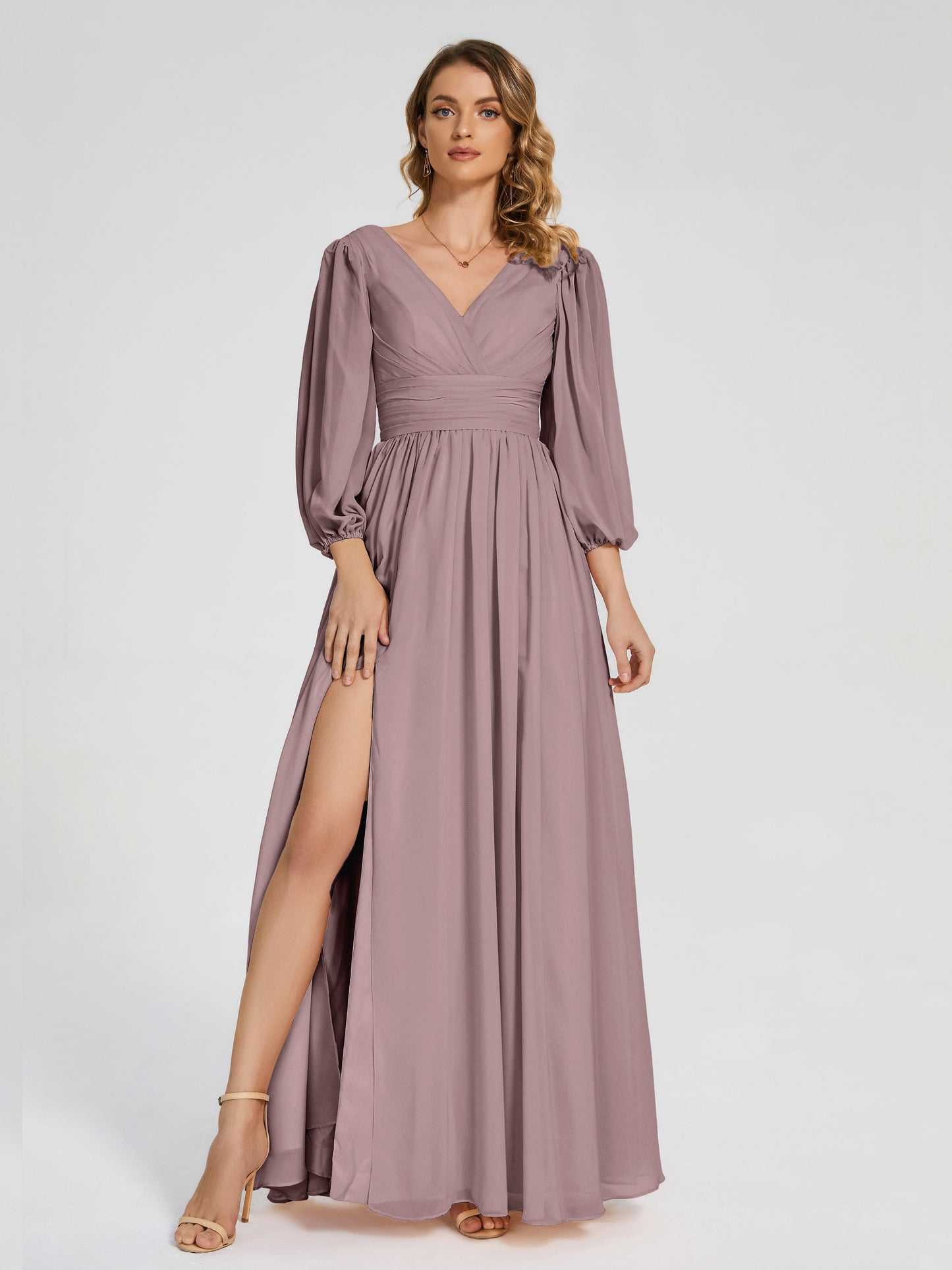 Journey Long Sleeves V-neck Bridesmaid Dress with Side Slit