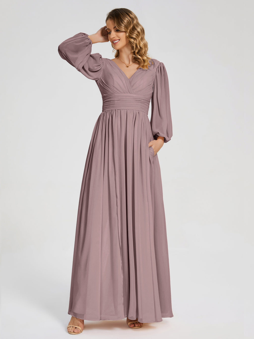 Journey Long Sleeves V-neck Bridesmaid Dress with Side Slit