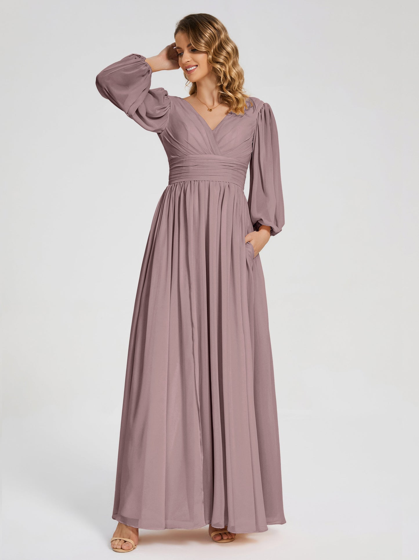 Journey Long Sleeves V-neck Bridesmaid Dress with Side Slit