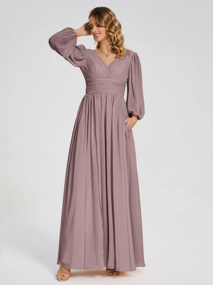 Journey Long Sleeves V-neck Bridesmaid Dress with Side Slit