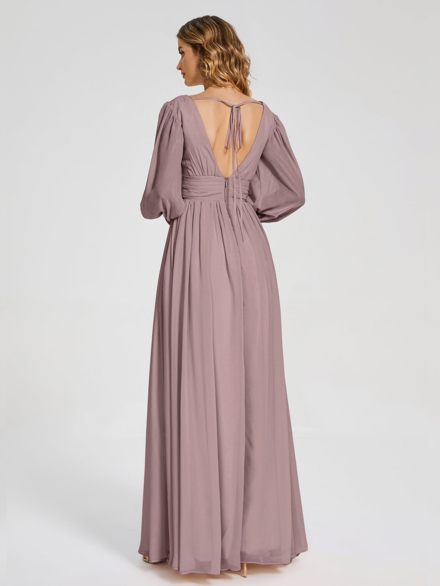Journey Long Sleeves V-neck Bridesmaid Dress with Side Slit