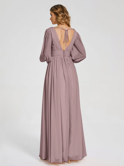 Journey Long Sleeves V-neck Bridesmaid Dress with Side Slit
