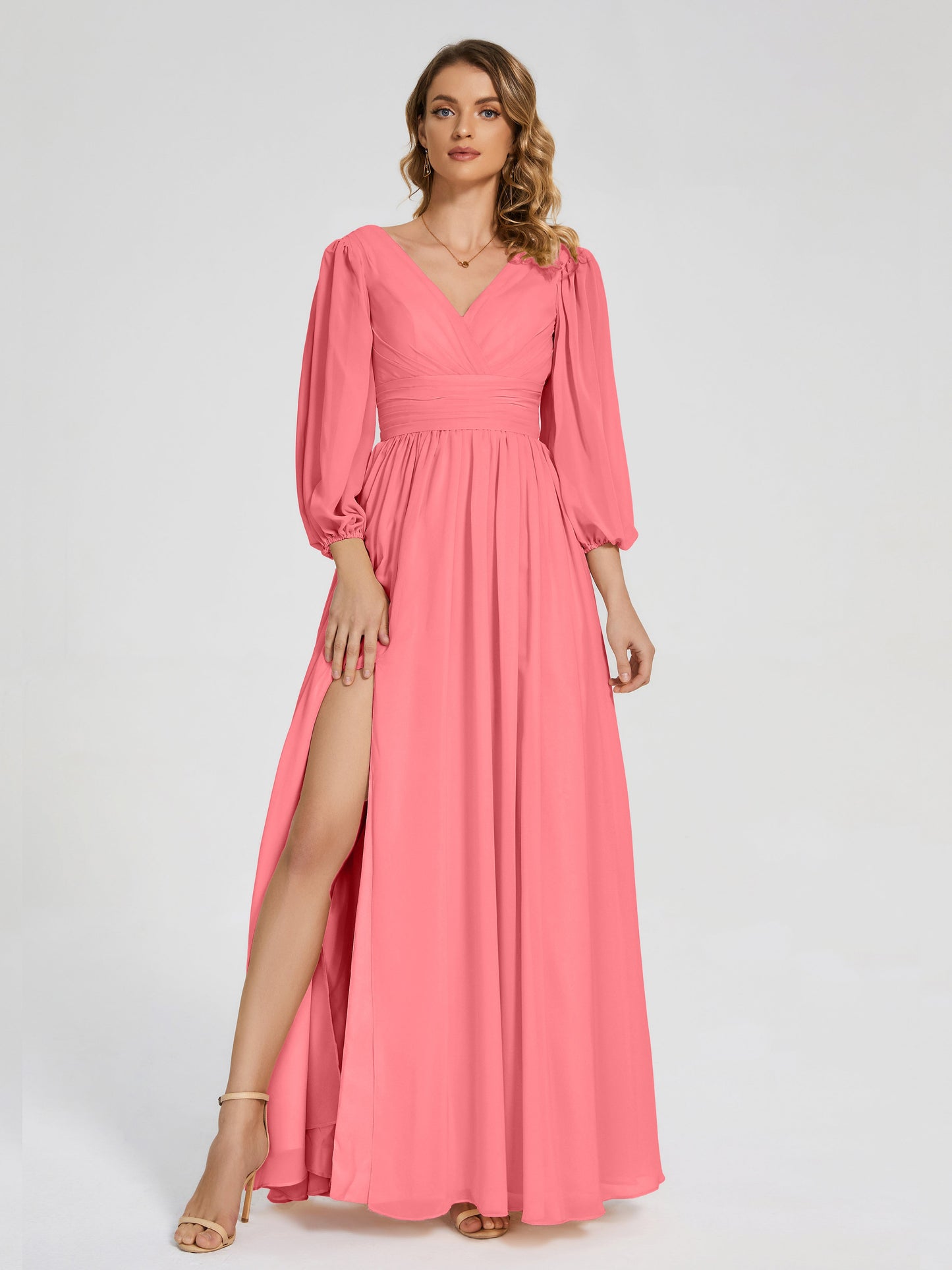 Journey Long Sleeves V-neck Bridesmaid Dress with Side Slit