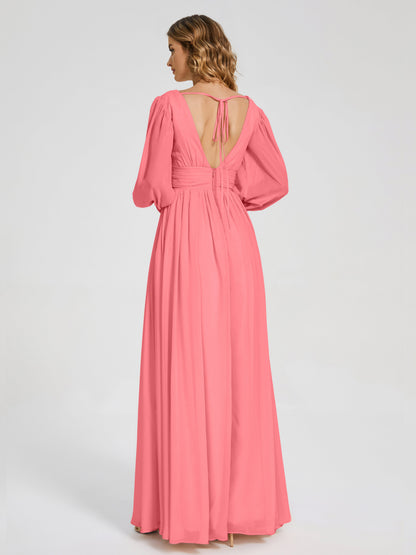 Journey Long Sleeves V-neck Bridesmaid Dress with Side Slit