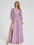 Journey Long Sleeves V-neck Bridesmaid Dress with Side Slit